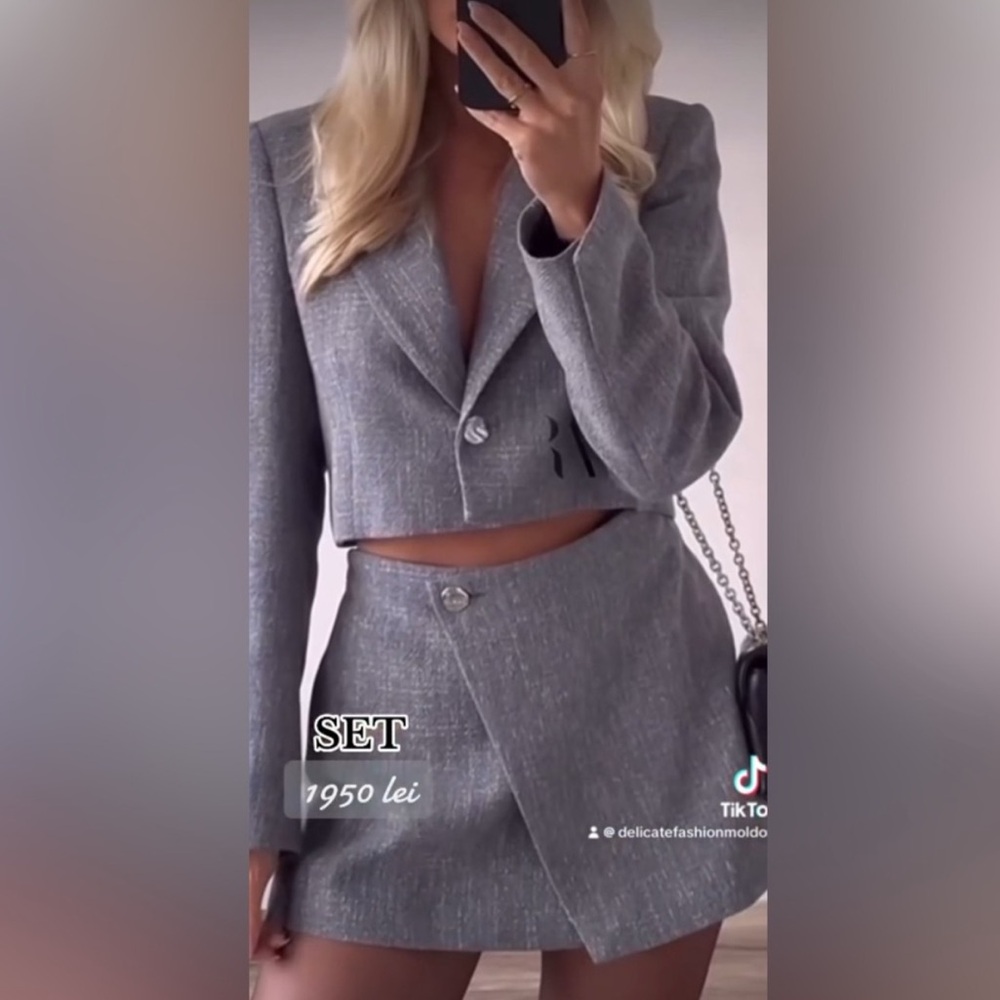 New ZARA Metallic Thread Cropped Blazer - Picture 4 of 10